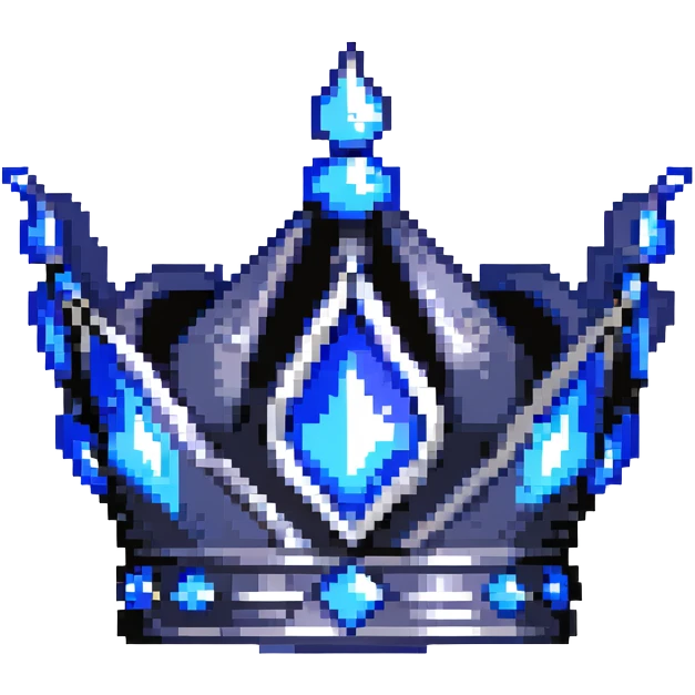 A sapphire blue crown with pointed tips and silver details emoji