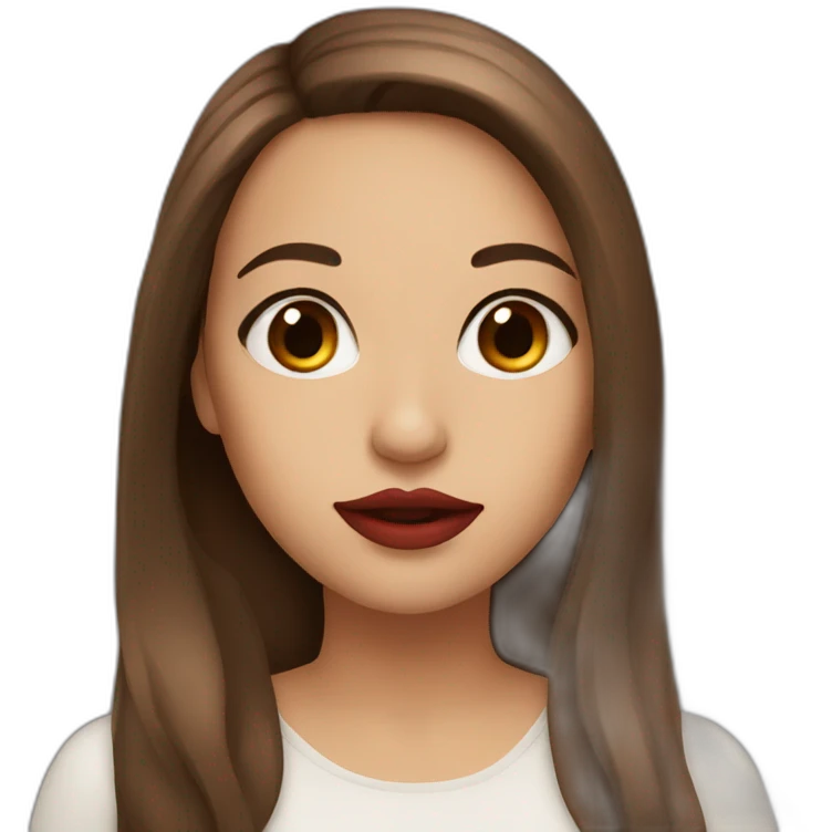 Girl long brown hair and brown eyes and big red lips emoji