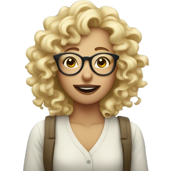 Curly blonde with glasses blowing gum emoji