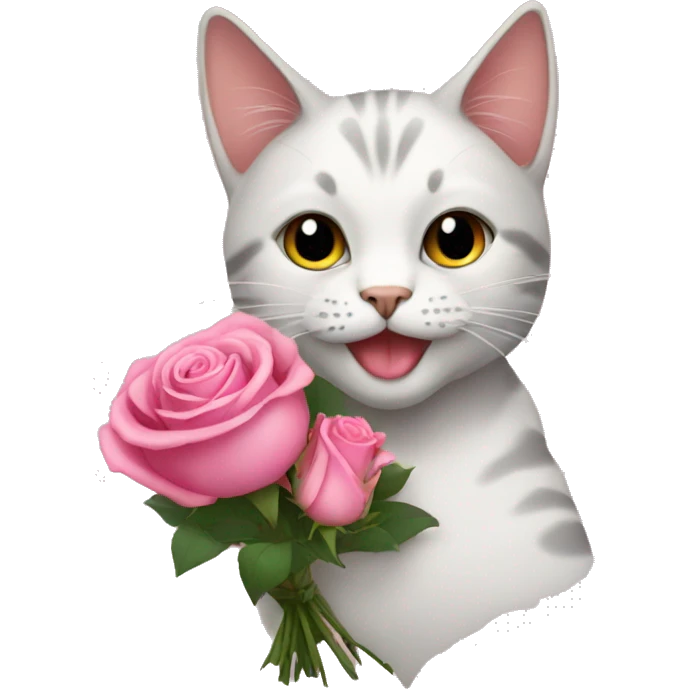 Cat with pink roses bouquet  emoji