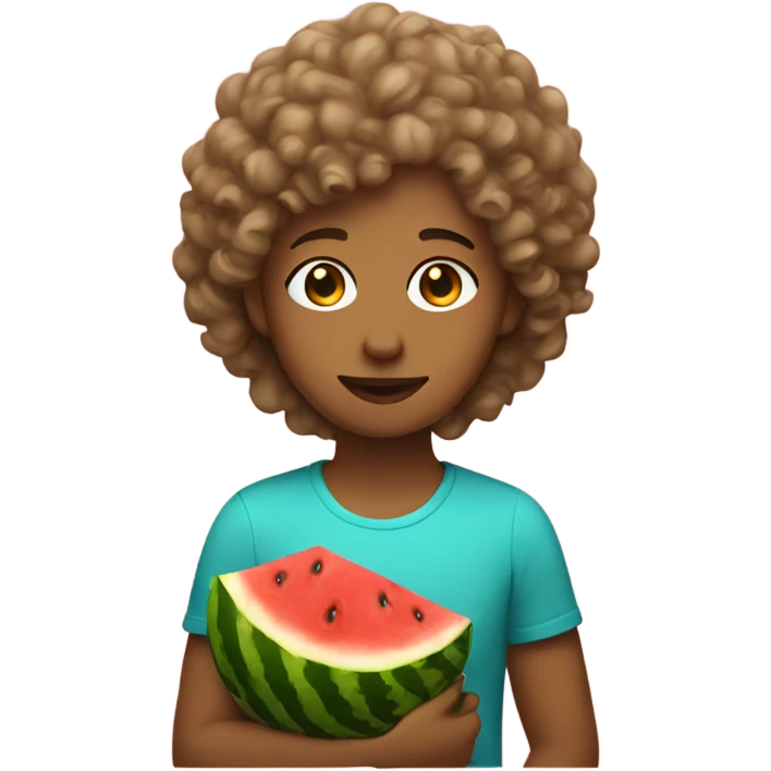 light brown with curly hair holding watermelon emoji
