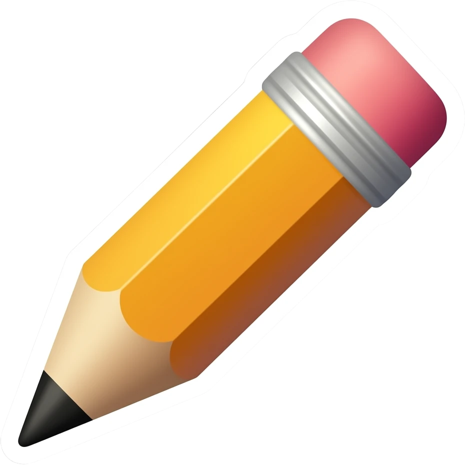 Simple and minimalistic sticker of a tip of a pencil sideways, white outline, smooth gradients or solid colours emoji