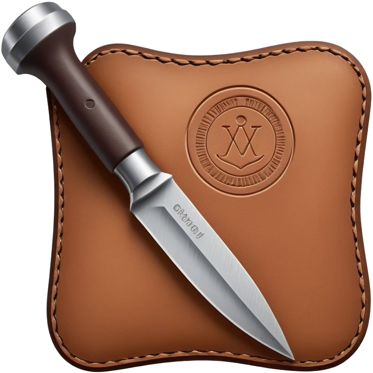 Leatherworking icon, piece of raw leather with started engraving, engraving tool or chisel, stamp or press, textured surface, minimalistic style, clean lines, transparent background. emoji