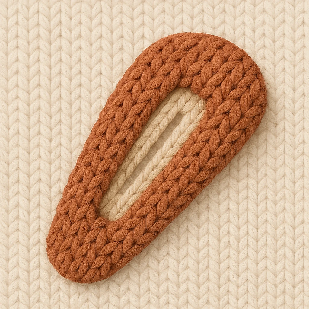 hairclip, cozy and textured, knitted patch style emoji