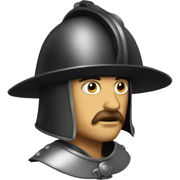 Guy wearing a morion kettle helmet crestfallen emoji