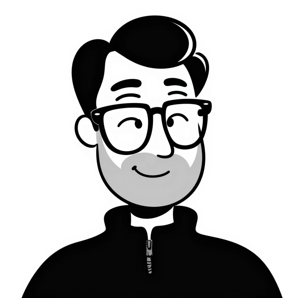 Light-skinned man with short black hair styled upwards, full short graying beard, smiling, wearing large black-framed glasses and a black long-sleeve sports shirt with zip at the neck emoji