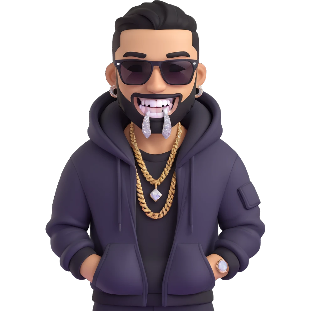 urban gangster with diamond-encrusted teeth, confident pose, street style emoji