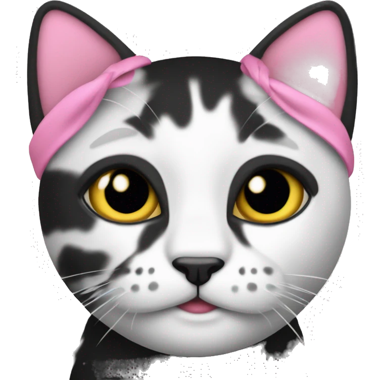 gata blanco y negro con un lazo rosa emoji
