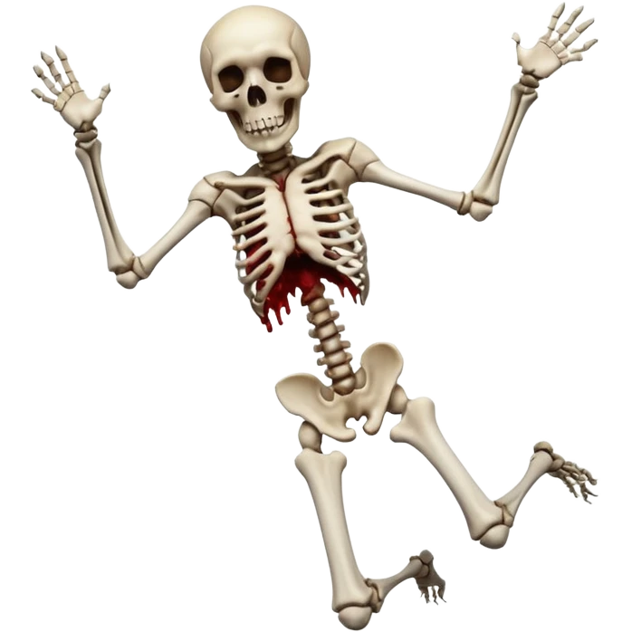 3D rotting corpse jumping in the air. In the style of your bloody skull art emoji