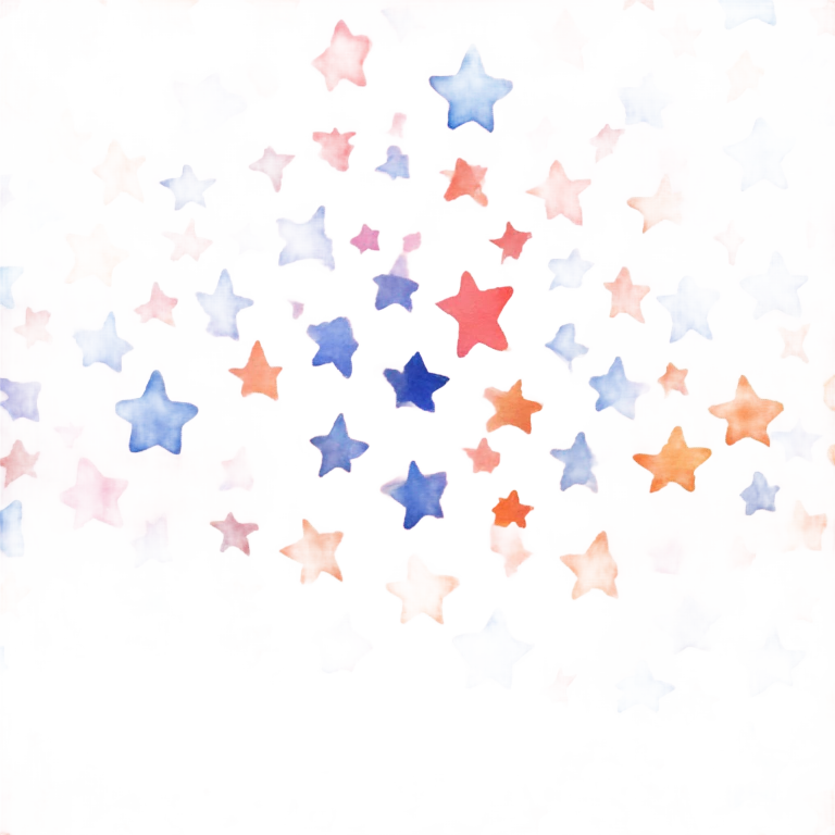 Repeating pattern pink blue and orange watercolor stars emoji