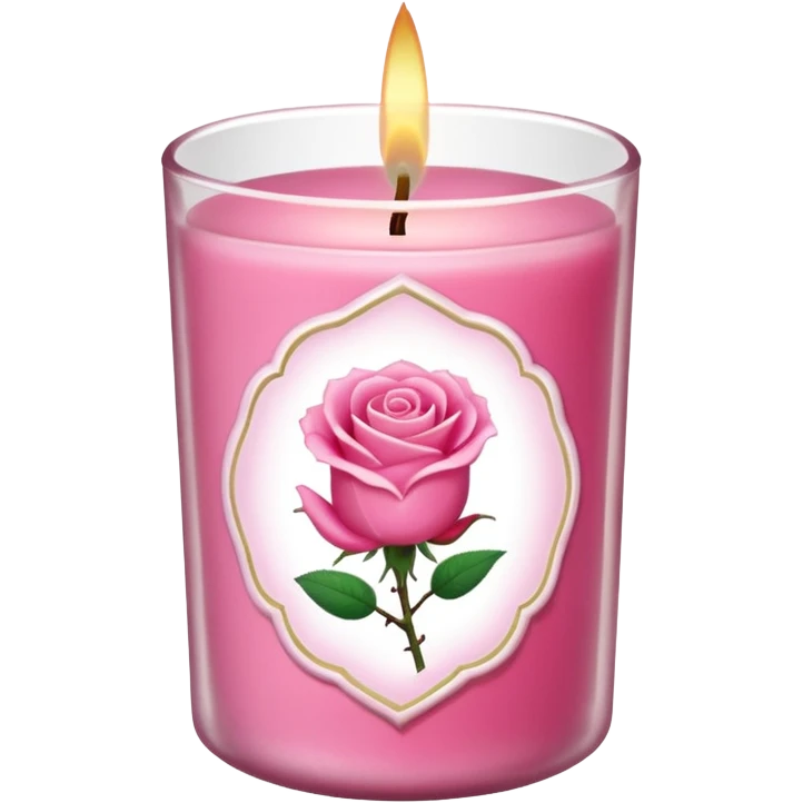 Rose candle – pink wax in clear glass with floral label emoji