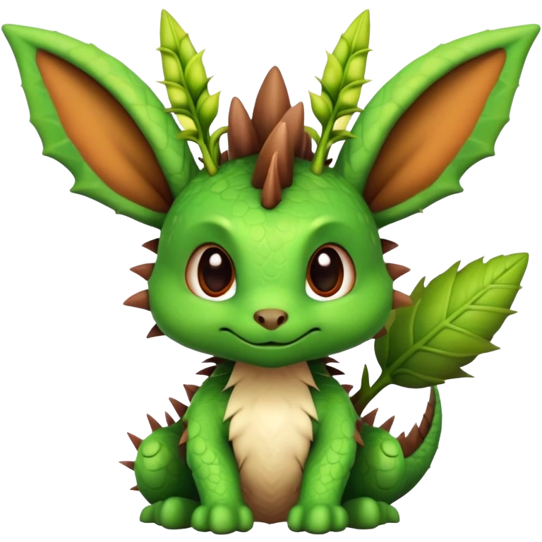 A cute dragon with bunny ears and plant-like features, with spikes on its back emoji