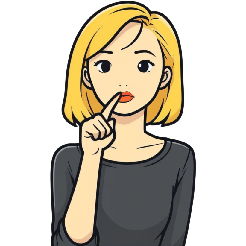 Blonde young woman making the “shhh” gesture emoji
