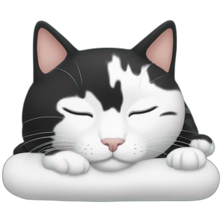 A black tabby cat with all white paws is sleeping emoji