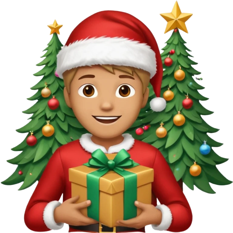 create a realistic emoji of a packaging woker under a christmas tree emoji