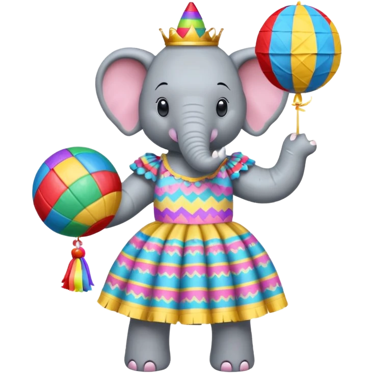 Elephant hitting a piñata wearing a ball gown ￼ emoji