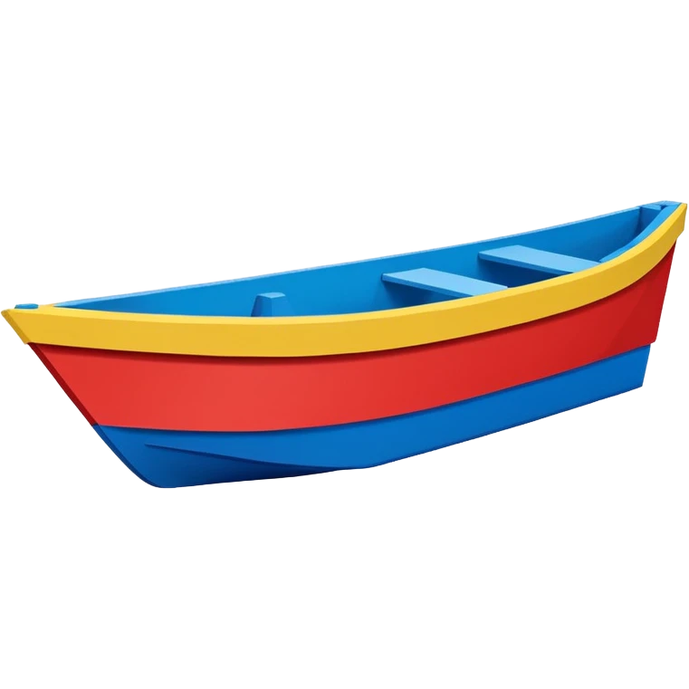 Child designed Brightly painted Cardboard  boat with straight sides, very basic design pointed on one end, flat blunt square rear  emoji