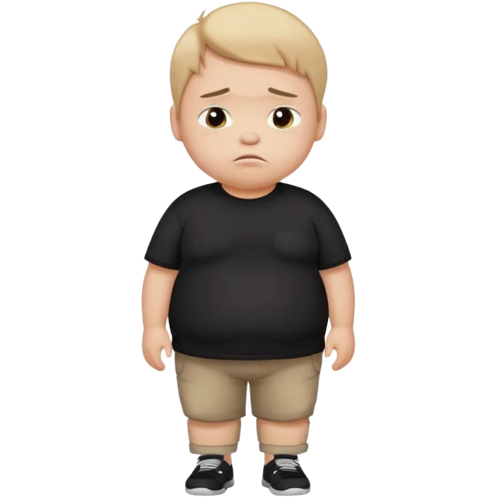 sad fat young boy in black t shirt walking  emoji