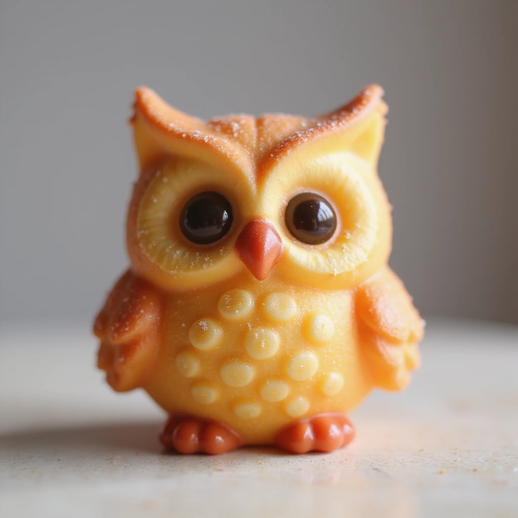 realistic candy shaped like a cute owl, photorealistic style emoji