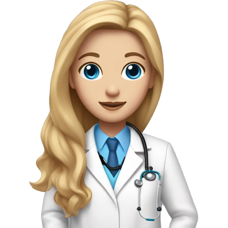 girl with long brown blonde hair blue eyes in pink scrubs, white doctor coat, stethoscope  emoji