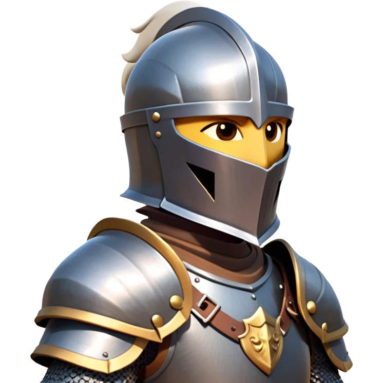 clash-of-clans-aesthetic_-cinematic-fearsome-and-majestic-knight-bust-portrait-emoji, rendered in a flat, vector-style with minimal shading and bold, simplified shapes, depicting a battle-ready medieval knight with steely eyes and intricate armor, mounted on a warhorse reflecting sunlight over a misty battlefield. emoji