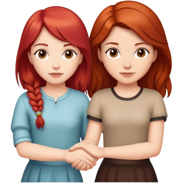 Red head and brunette girls holding hands emoji