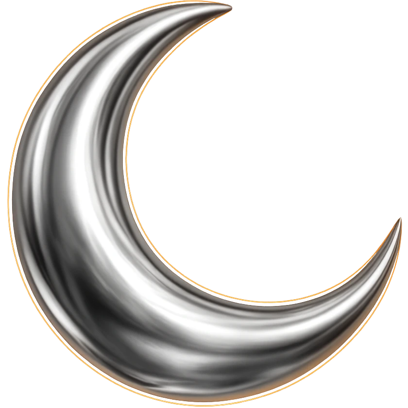 Add a subtle orange glow to the chrome moon icon, keep the background transparent. emoji