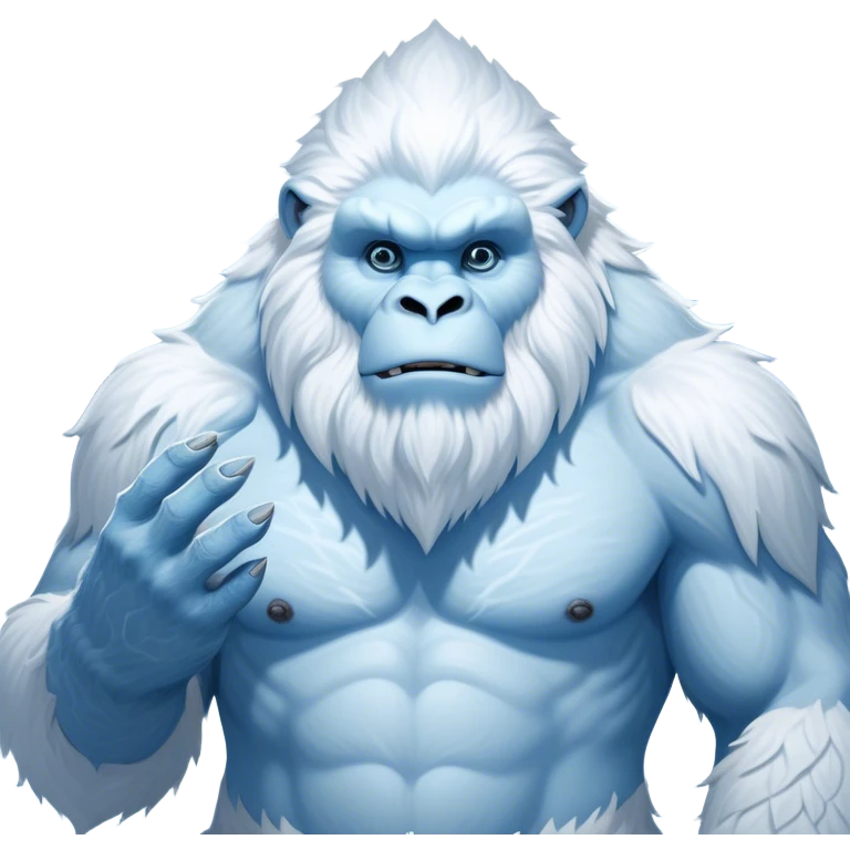 Cinematic Noble Yeti Portrait Emoji, Grand and enigmatic, with a towering, snow-dusted figure in pristine whites and cool blues, exuding ancient, mystical wisdom and stoic majesty, simplified yet exquisitely detailed with frosty textures, glowing with a gentle, icy outline that captures the awe-inspiring presence of a guardian of the frozen wilds! emoji
