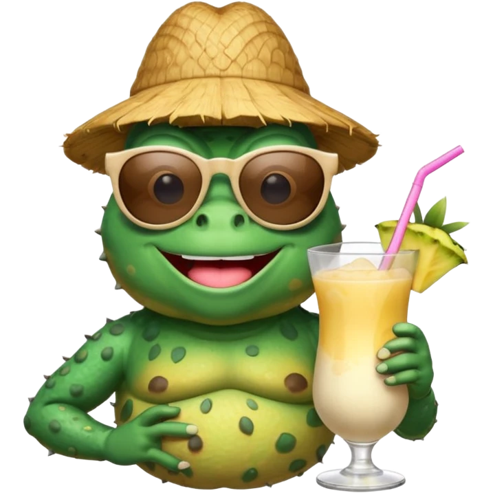 bufo green cartoon meme drinking a pina colada emoji