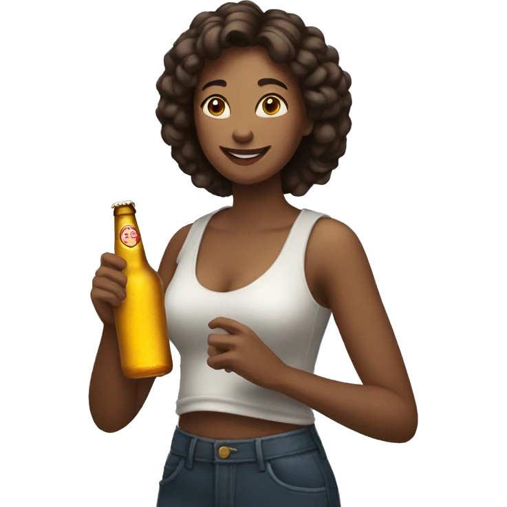 a woman holding a bottle of beer emoji