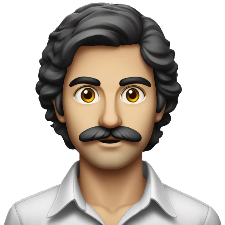 guy 20 years old iranian with moustache in 1970 photorealistic serious emoji
