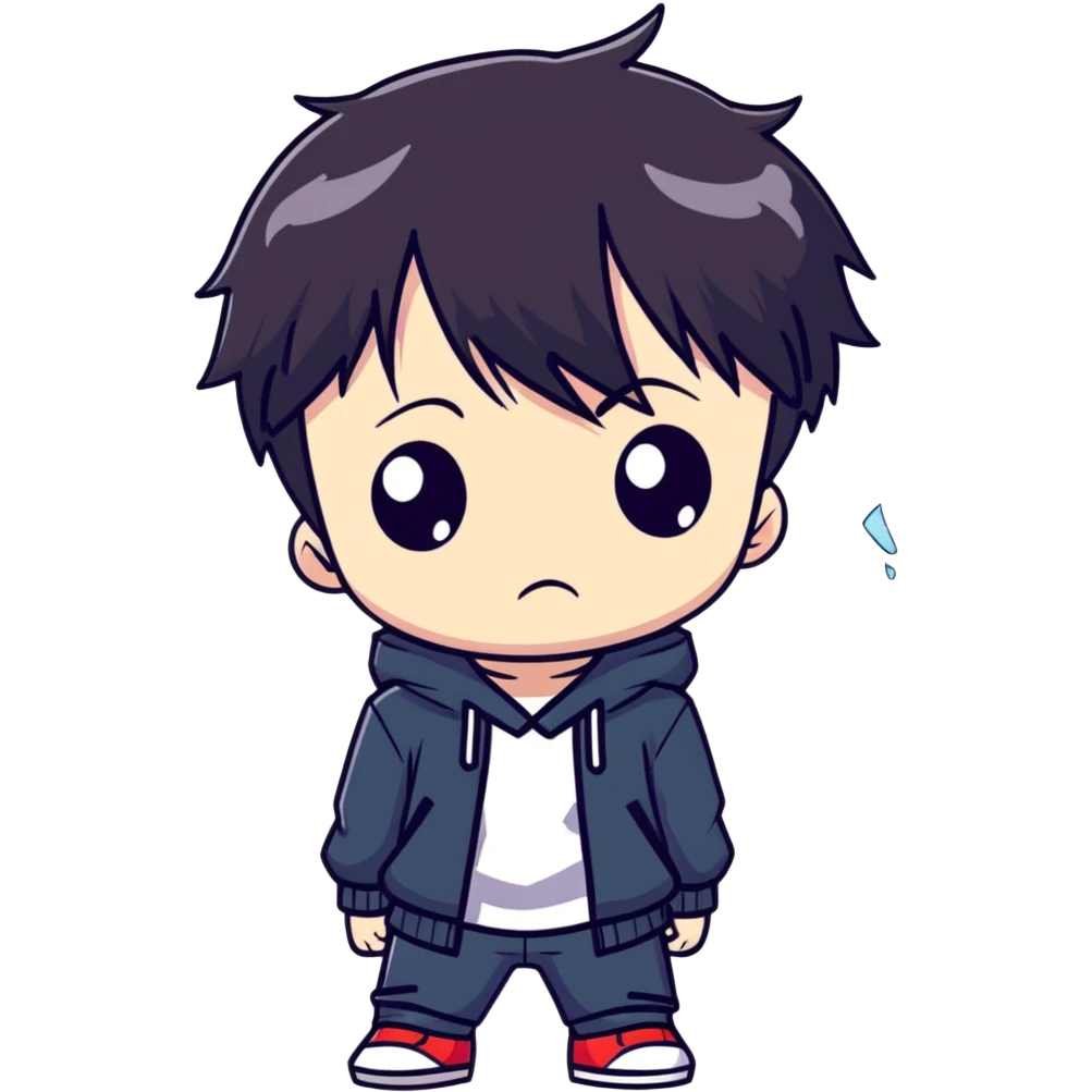 Chibi dark hair anime boy about to cry, tears welling up in his eyes emoji