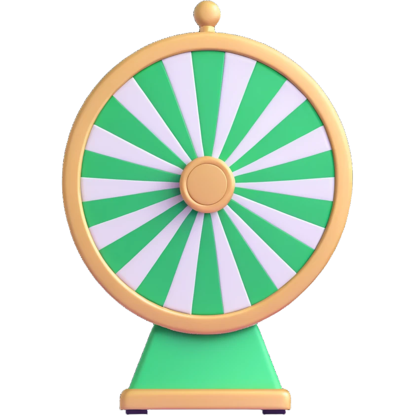 spinning prize wheel with alternating green and white sections emoji