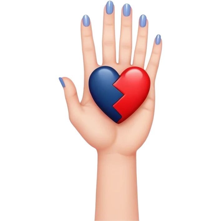 
a hand with a red manicure holds a dark blue heart with two fingers emoji