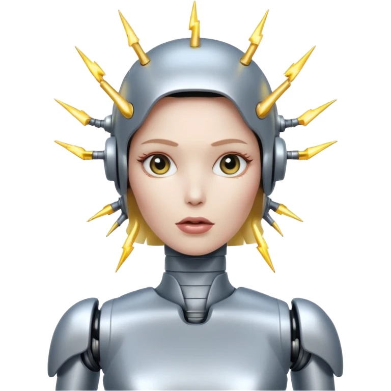 A female robot with a sexy body and lightning shooting from her brain emoji