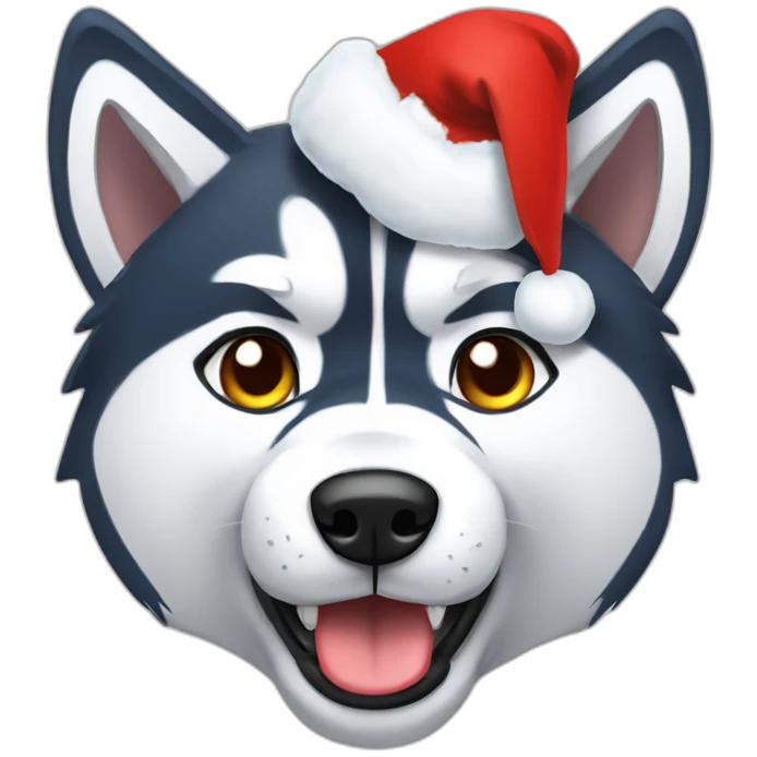 grumpy husky with christmas hat emoji