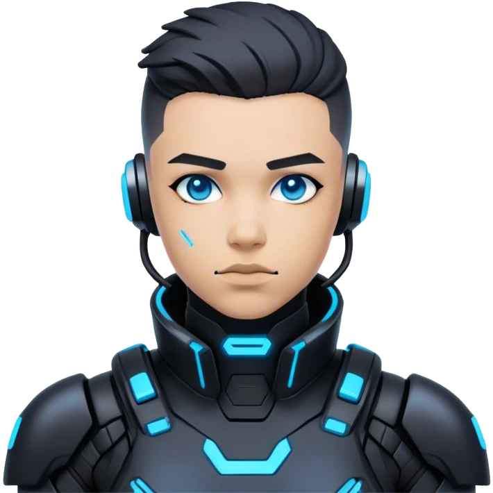 A futuristic cyberpunk soldier, black exosuit, neon blue accents emoji