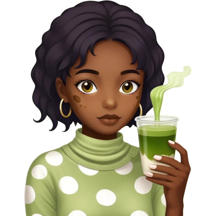 Haz a una chica morena con vitiligo y tomando matcha emoji