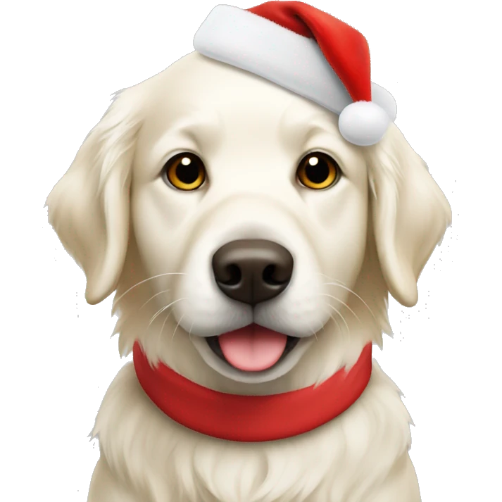White golden retriever with Santa hat emoji