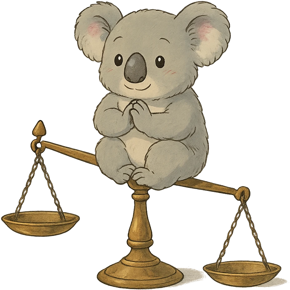 ghibli style koala balancing on a scale emoji