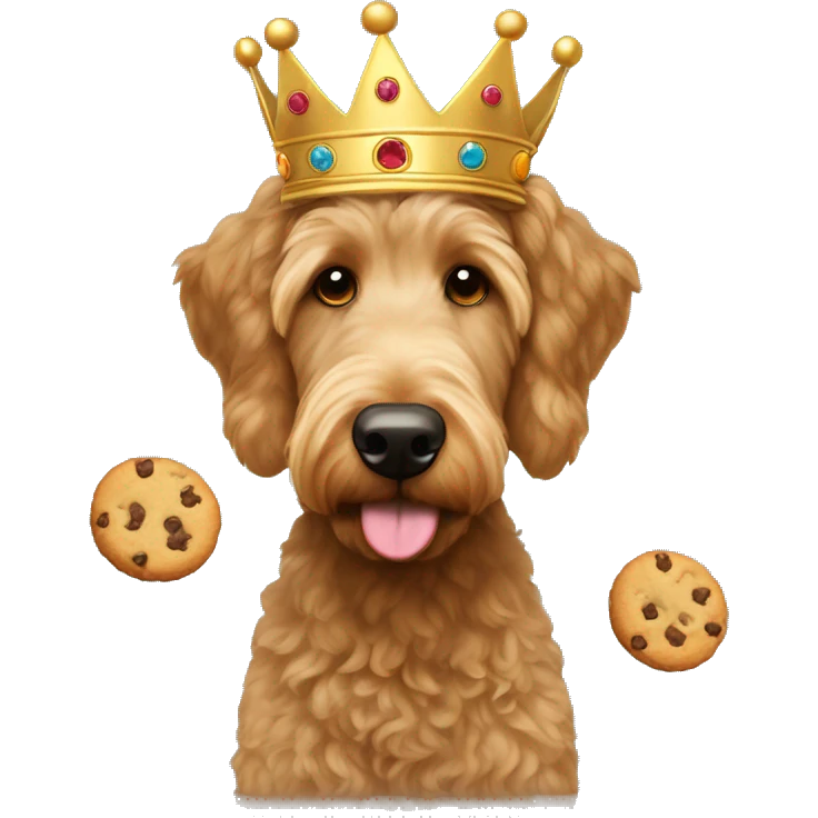 goldendoodle brown nose with crown with cookies emoji
