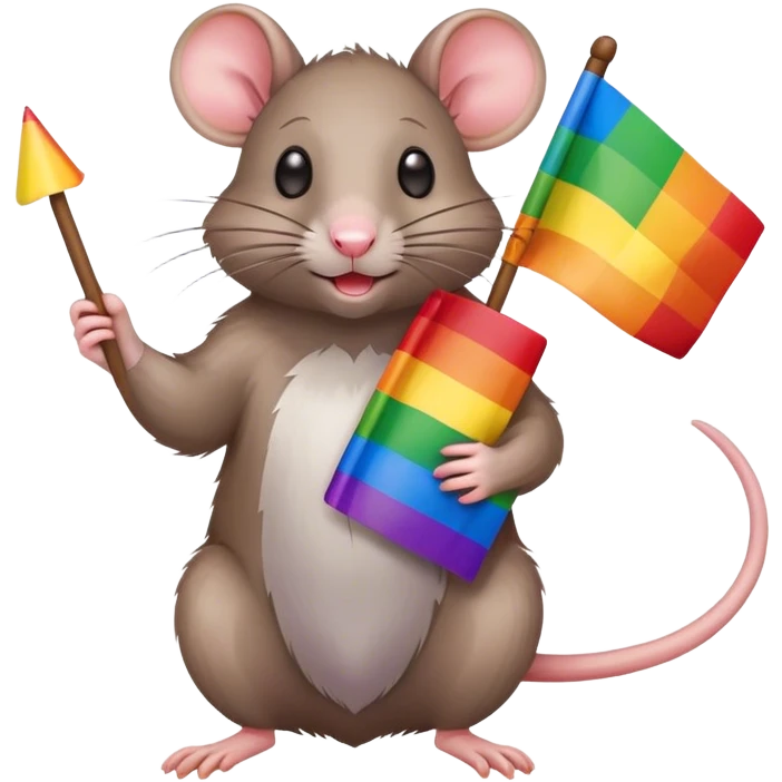 a rat holding a pride flag emoji