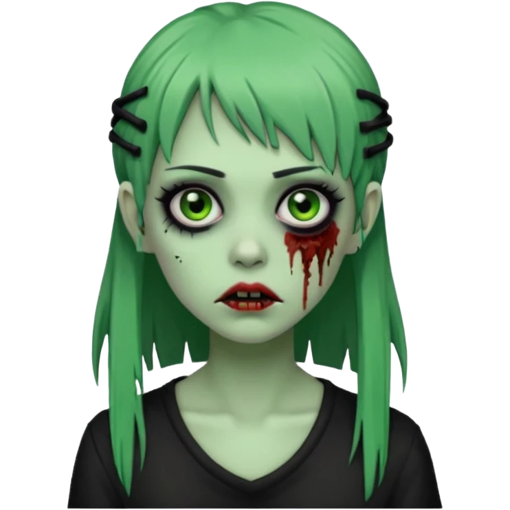 Faça uma zumbi com franja da subcultura gothc com o olho preto ela tem q ser verde  emoji