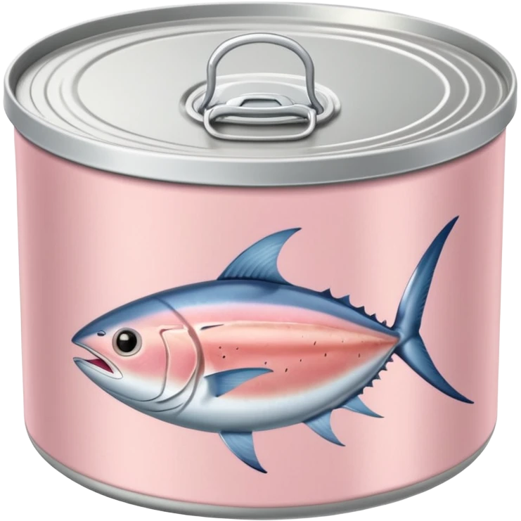 round can of tuna, metallic, closed or opened, tuna inside light pink to beige, moist and flaky, pull-tab lid, blank label in neutral tones, no text, 3D clean style, transparent background emoji