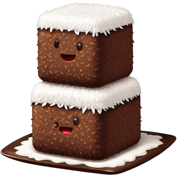 Cinematic Realistic Lamingtons Dessert Emoji, depicted as soft sponge squares coated in chocolate and coconut rendered with mouth‚Äêwatering detail and vibrant lighting. emoji