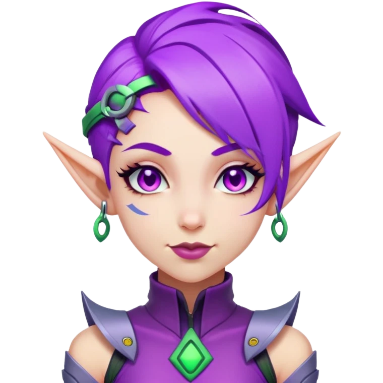 cyberpunk elf girl with purple hair winking emoji