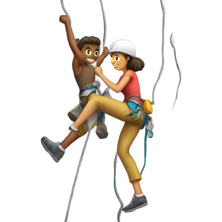 Guy rock climbing with a girlfriend  emoji