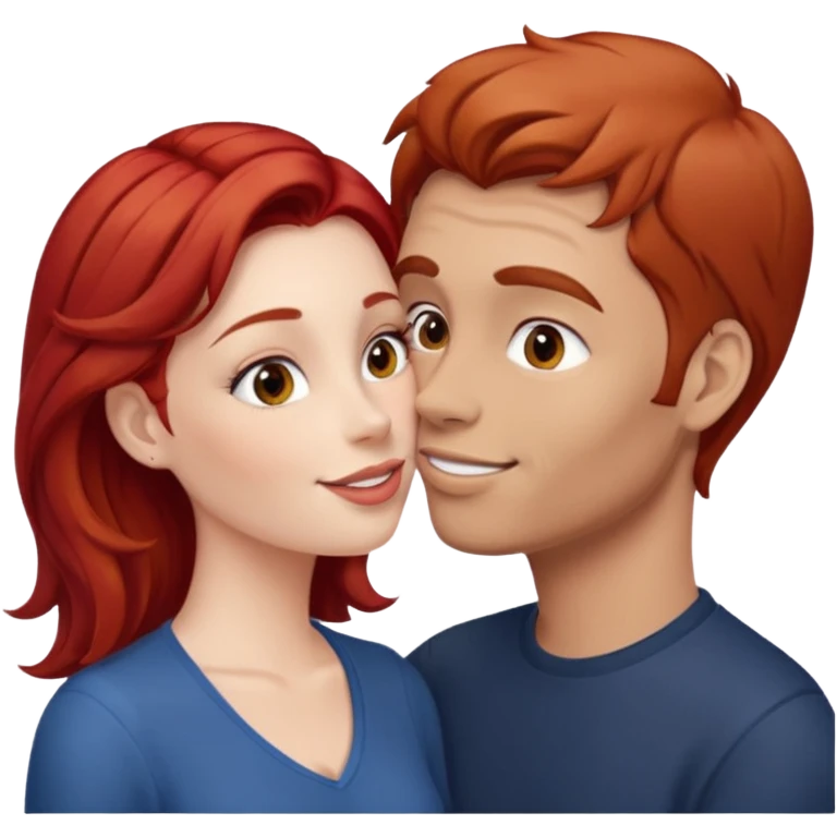 kissy face between brown hair man and redhead woman emoji