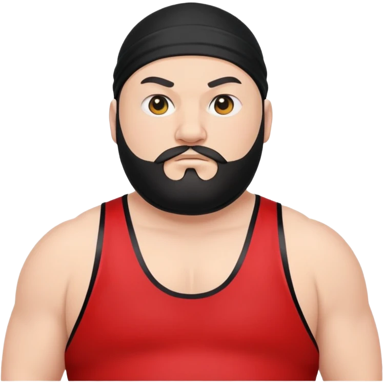 White skin fat guy with black durag, black beard, and black eyes in a red and black wrestling singlet emoji