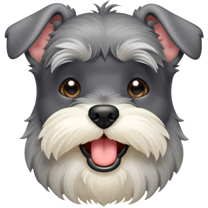 Cinematic Cute Yawning Miniature Schnauzer Portrait Emoji, Head cocked with a wide, adorable yawn and droopy, charming eyes, featuring a neatly trimmed, lovable salt-and-pepper fur, simplified yet irresistibly cute, highly detailed, glowing with a warm, relaxed radiance, high shine, exuding a sleepy yet spirited charm, styled with a soft, cozy glowing outline, capturing the essence of a Miniature Schnauzer mid-yawn, radiating pure, drowsy cuteness! emoji